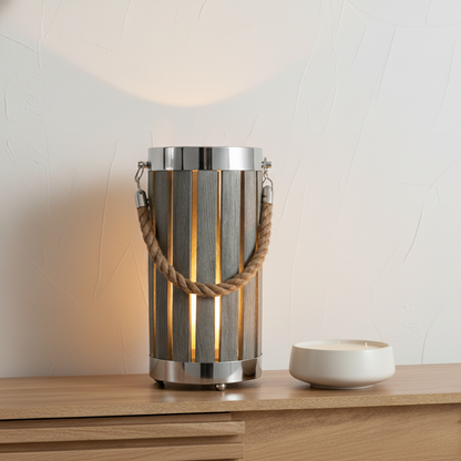 Austell Pine Wood Grey Wash Small Lantern Table Lamp