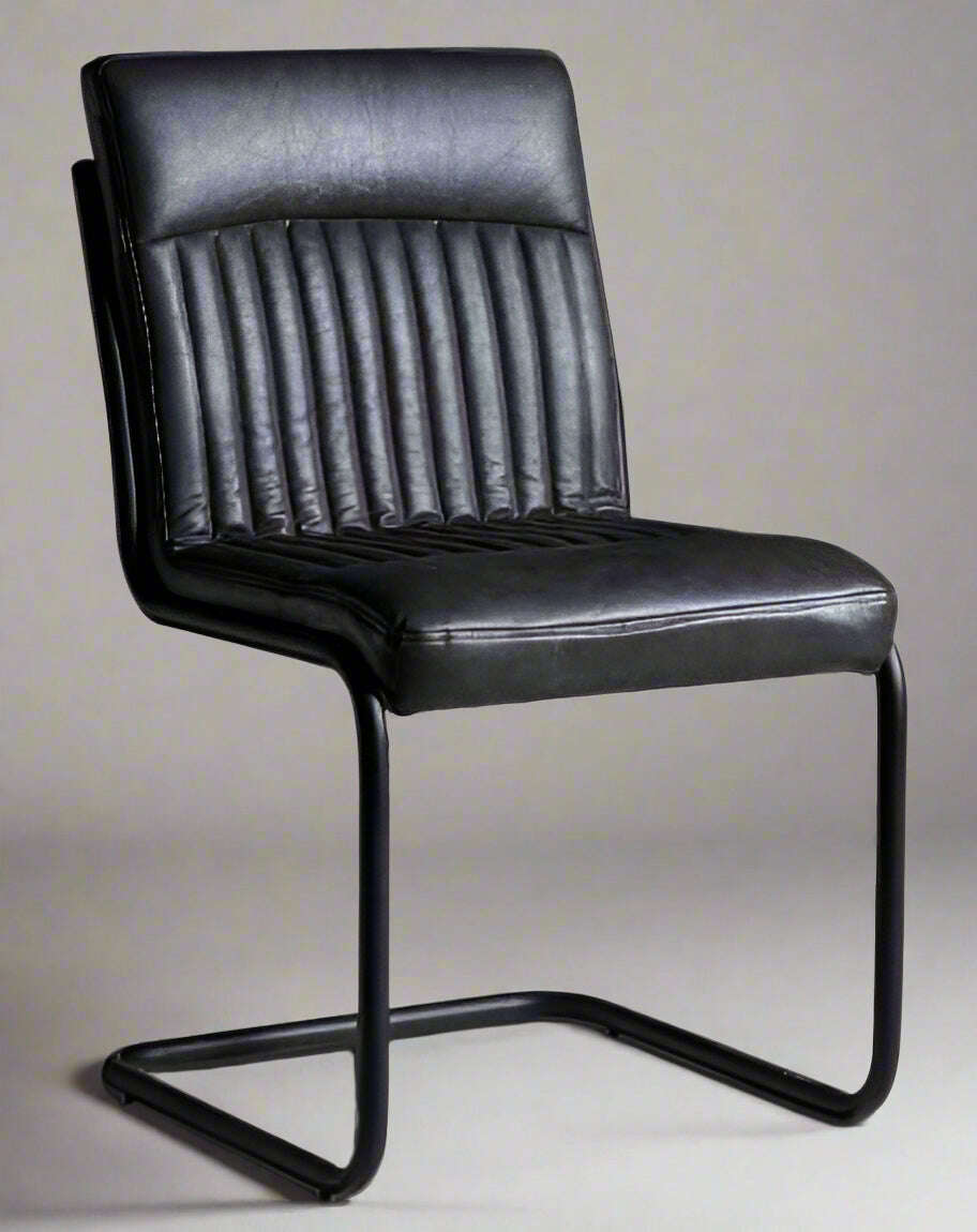 Dark Grey Leather Dining Chair (Set of 2)