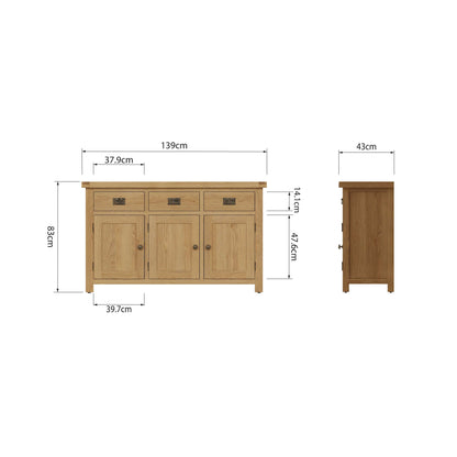 Dewsbury Oak 3 Door Sideboard