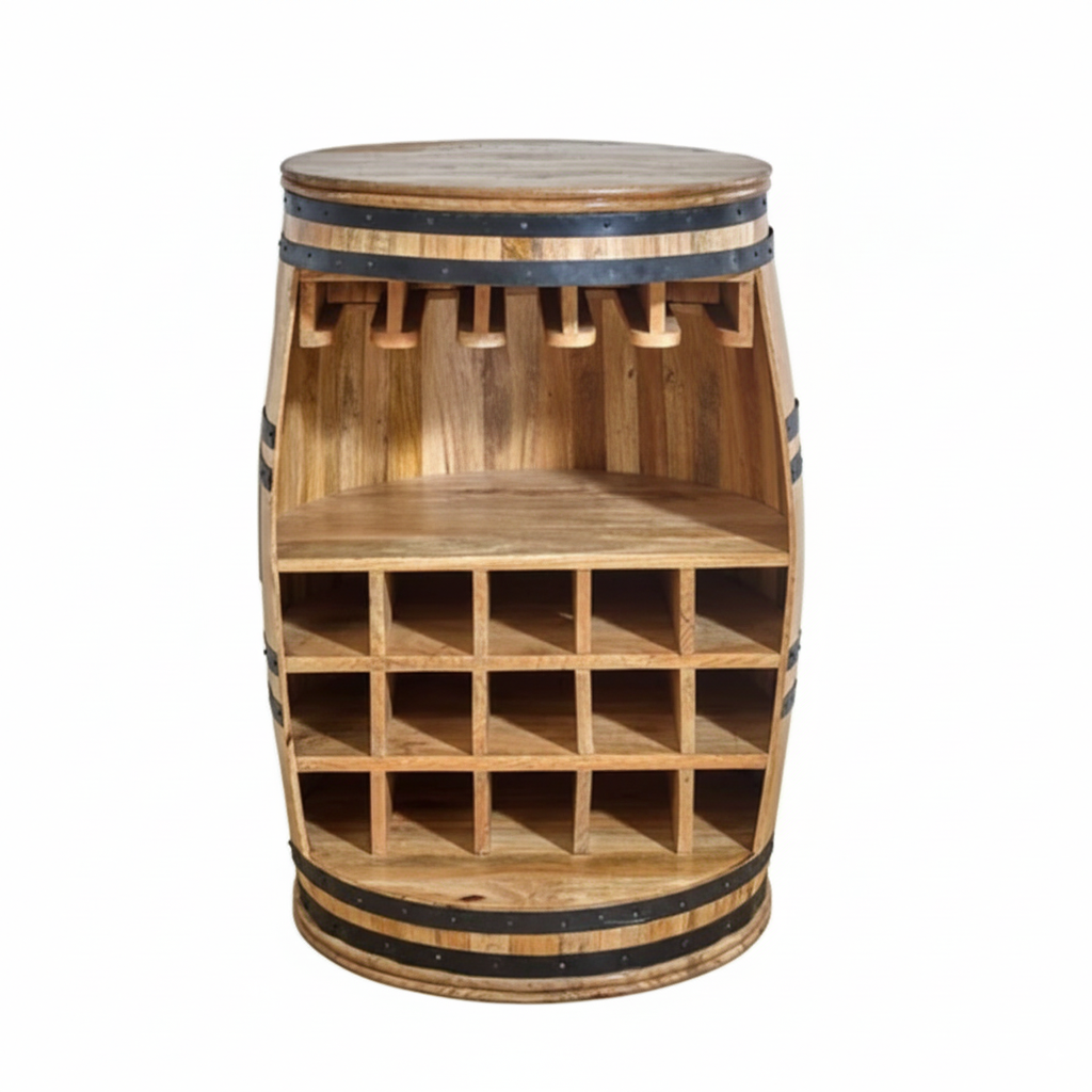 Surrey Solid Dark Wood Barrel Wine Rack
