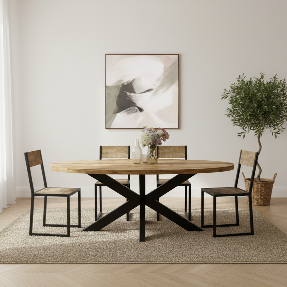 Surrey Solid Wood & Metal 6-8 Seater Oval Dining Table