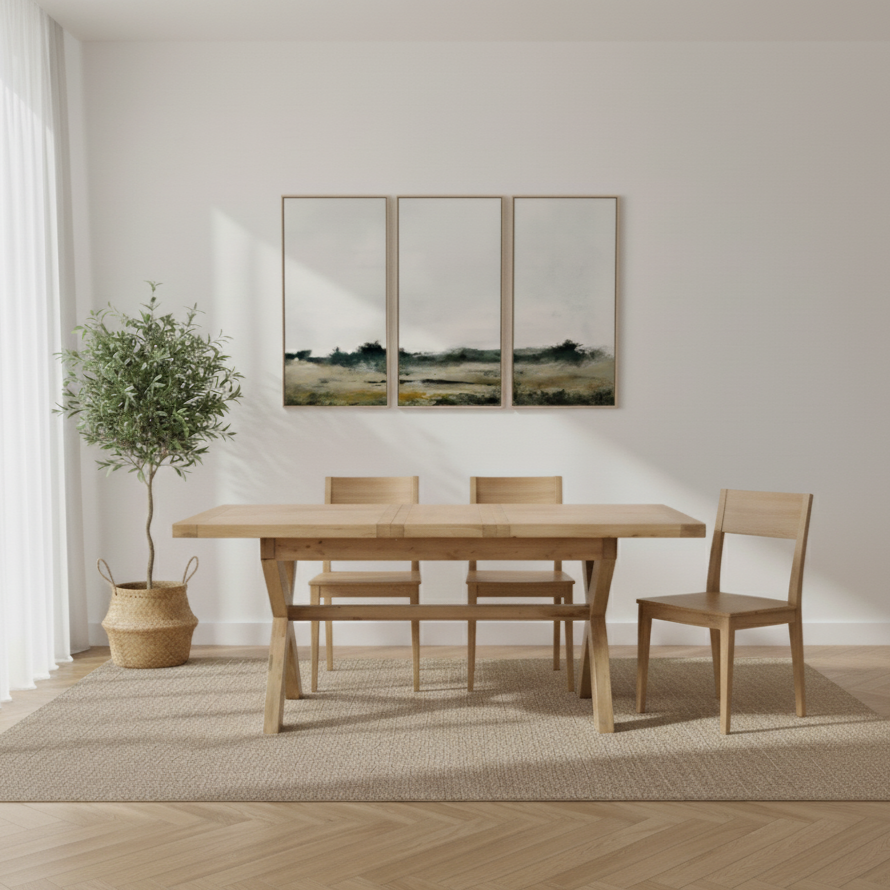 Deluxe Small X-Leg Extendable Oak Dining Table