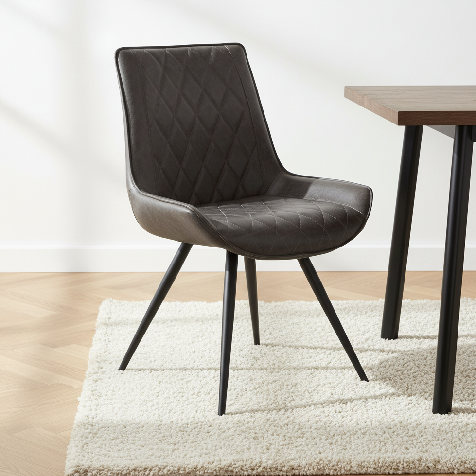 Honey Comb Stitch Grey Leather Dining Chair