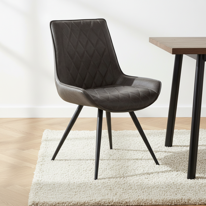 Honey Comb Stitch Grey Leather Dining Chair