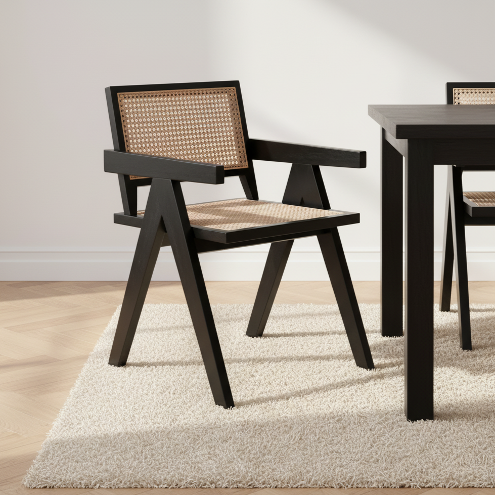 Noira Black Beech Wood Cane Dining Chair