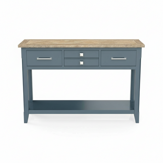 Signature Blue Oak Top Console Table