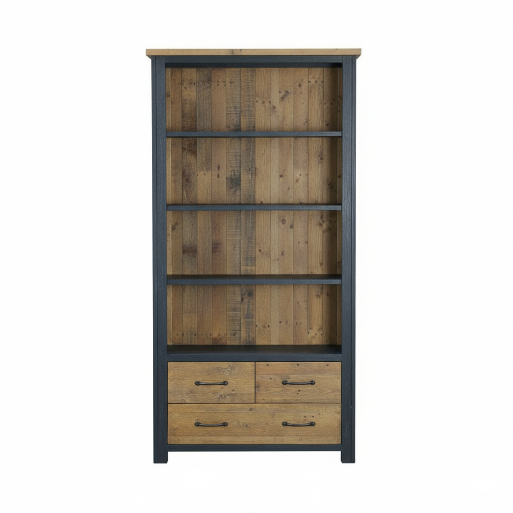 Splash of Blue Large Open Bookcase with Drawers