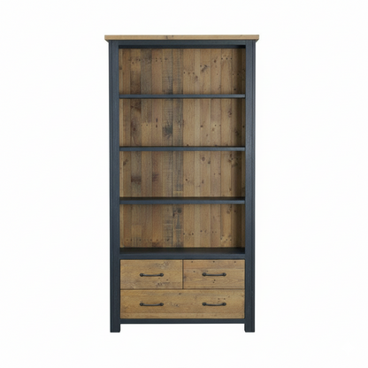 Splash of Blue Large Open Bookcase with Drawers