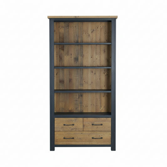 Splash of Blue Large Open Bookcase with Drawers