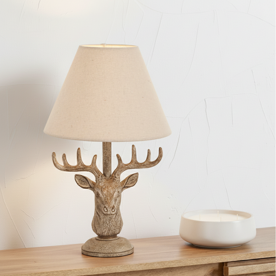 Stonewashed Stag Head Table Lamp