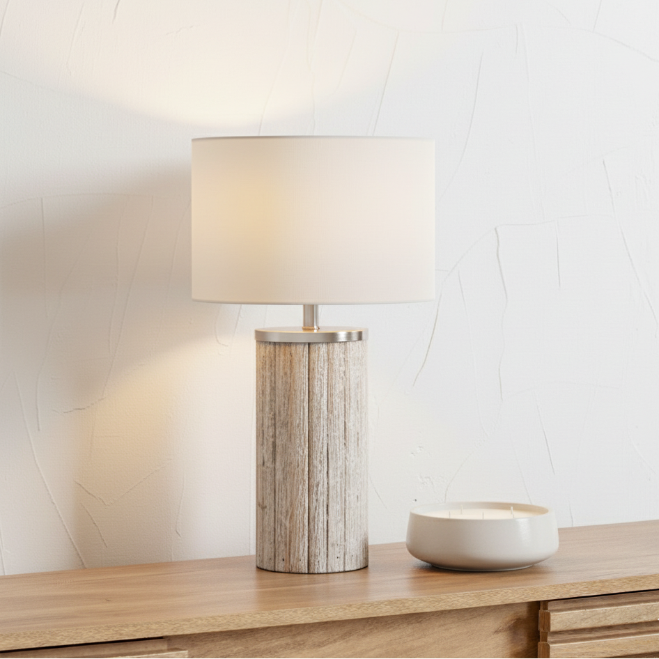 Haley Wood White Wash Column Table Lamp