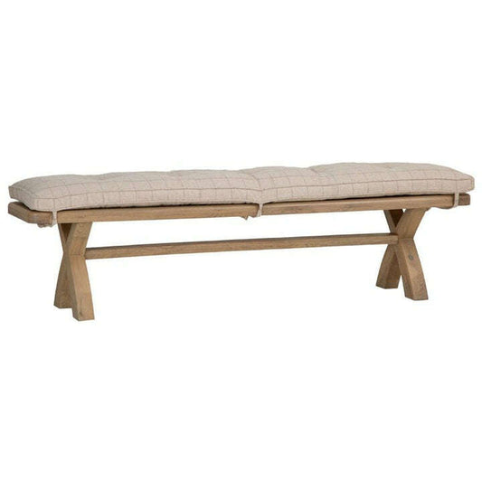 Eaton Country Oak 2.0m Beige Check Bench Cushion