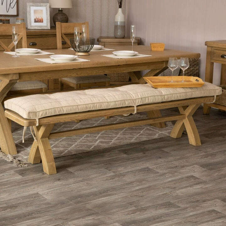 Eaton Country Oak 2.0m Beige Check Bench Cushion