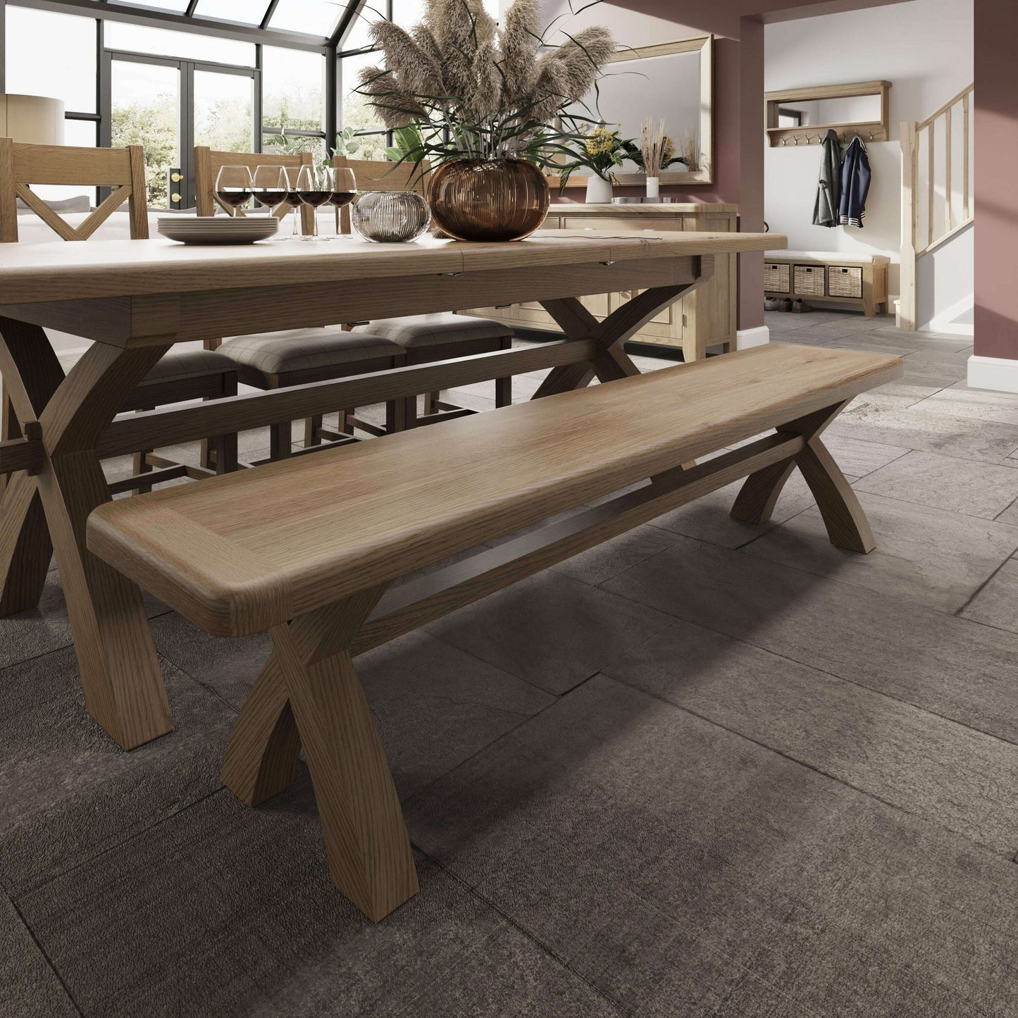 Eaton Country Oak 2.0m Cross Leg Dining Bench