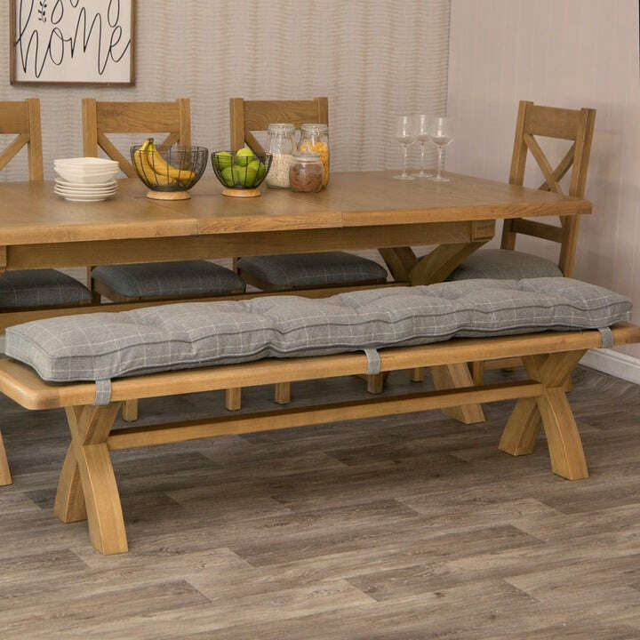 Eaton Country Oak 2.0m Grey Check Bench Cushion