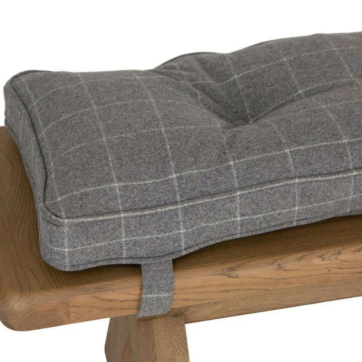 Eaton Country Oak 2.0m Grey Check Bench Cushion