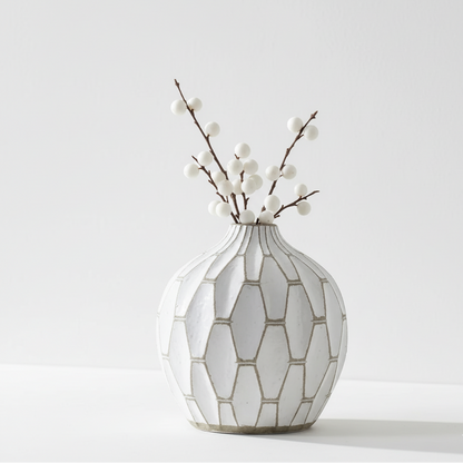 Gaudi Stoneware White Geometric Design Vase