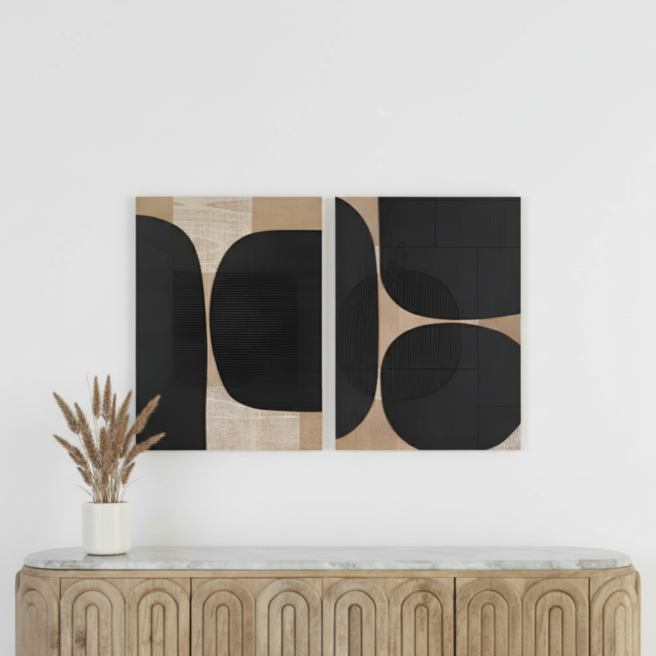 Wooden Textured Design Black and Natural Wall Art (Set of 2)