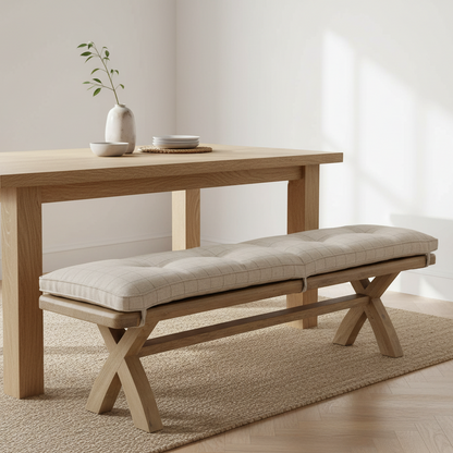 Eaton Country Oak 2.0m Beige Check Bench Cushion