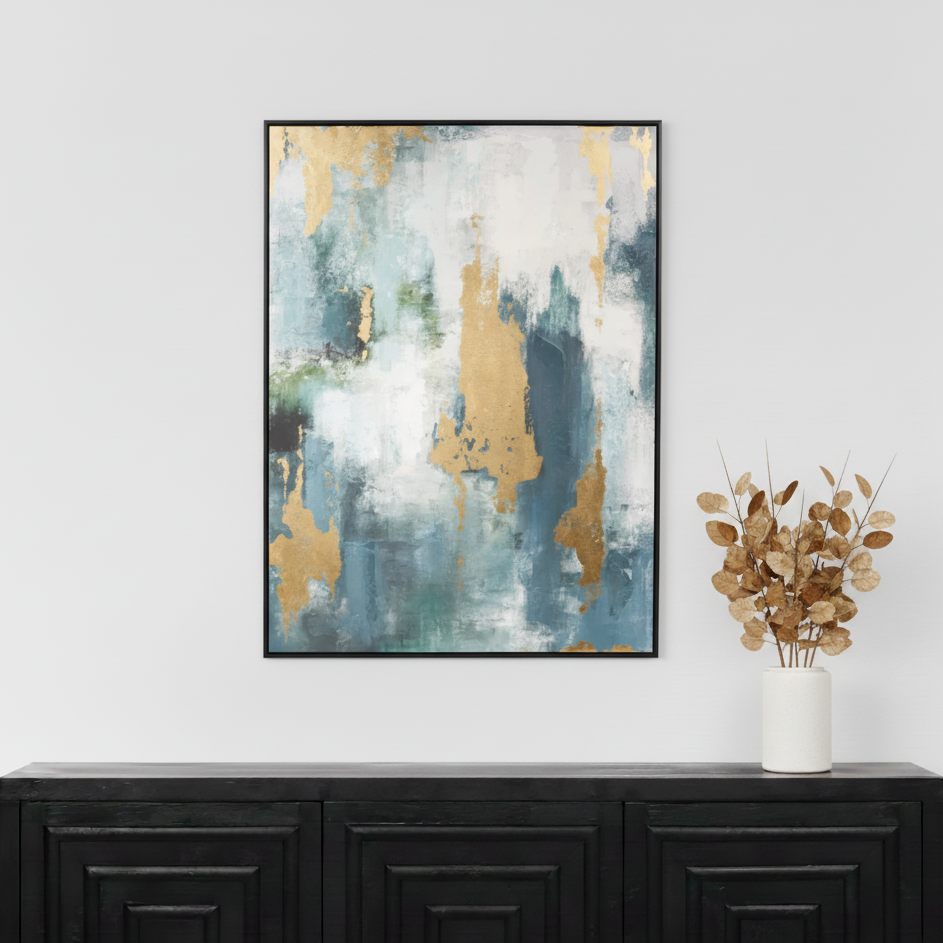 Canvas Gold and Blue Tone Abstract with Black Frame