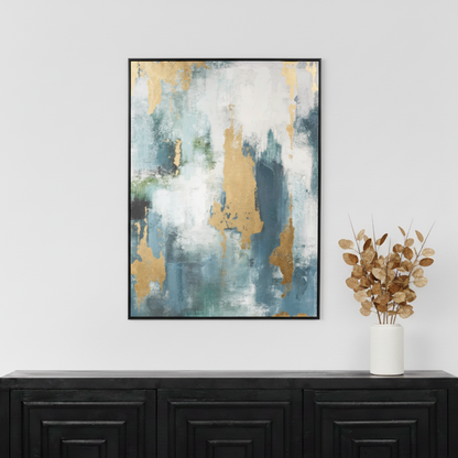 Canvas Gold and Blue Tone Abstract with Black Frame