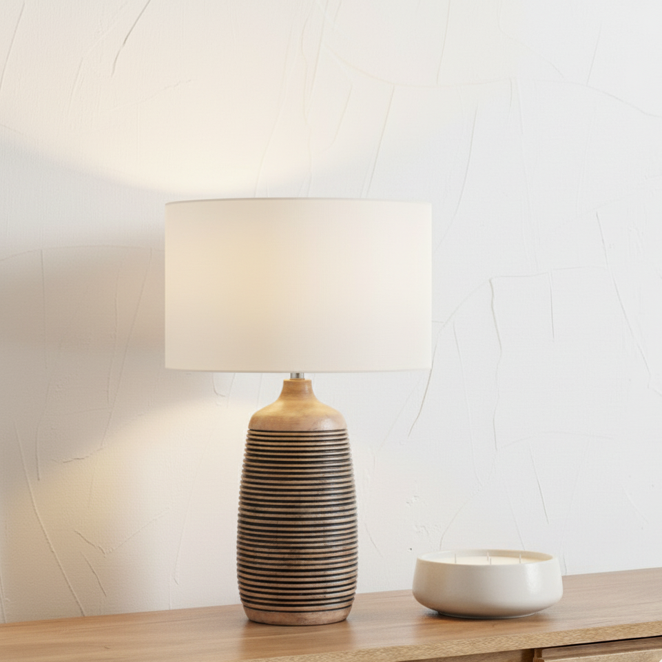 Caspian Mango Wood Natural Grooved Table Lamp