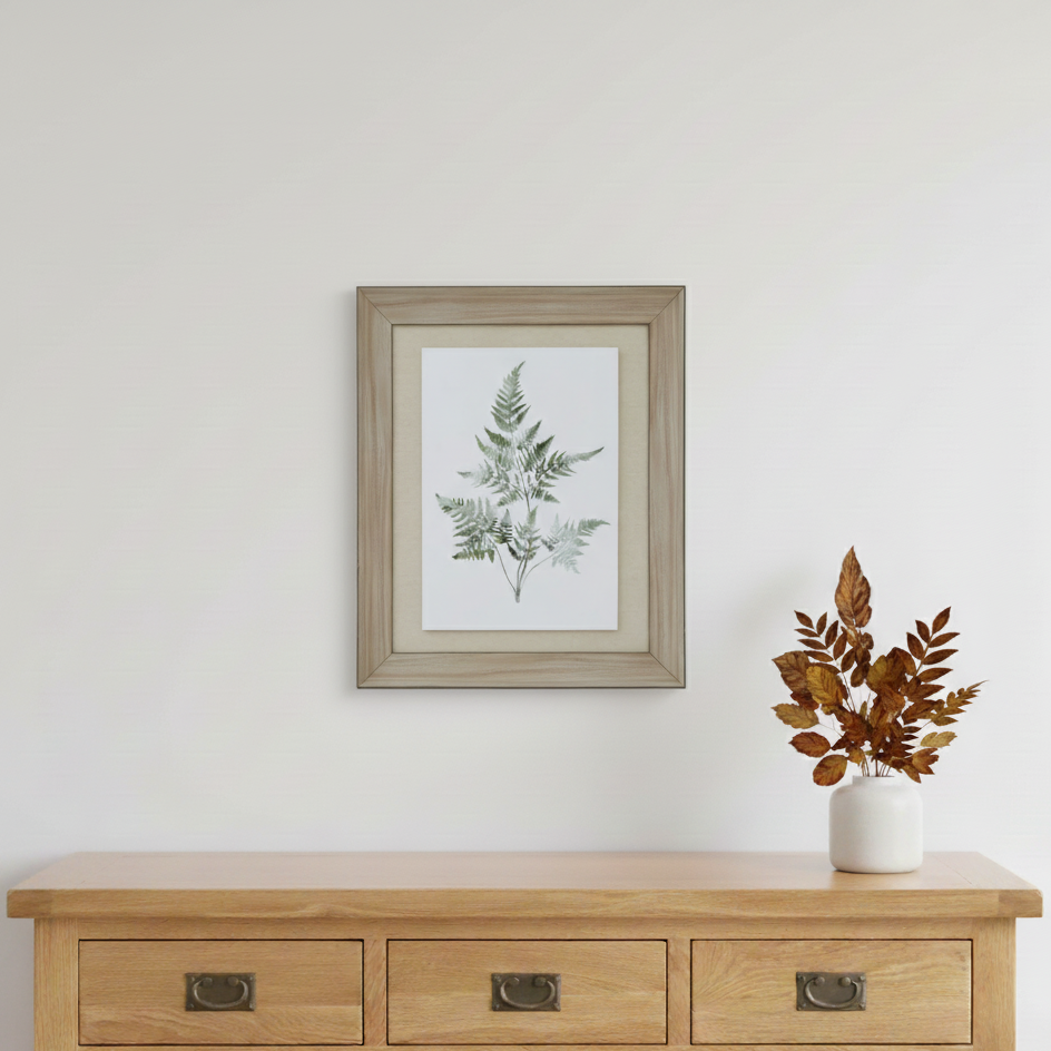 Watercolour Bracken Fern In Washed Wood Frame Wall Art