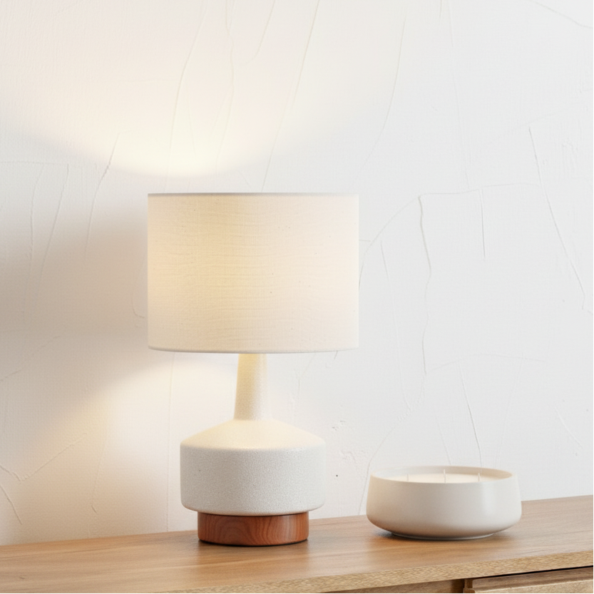 Elio Wood Effect Textured Ceramic Table Lamp