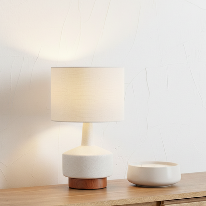 Elio Wood Effect Textured Ceramic Table Lamp