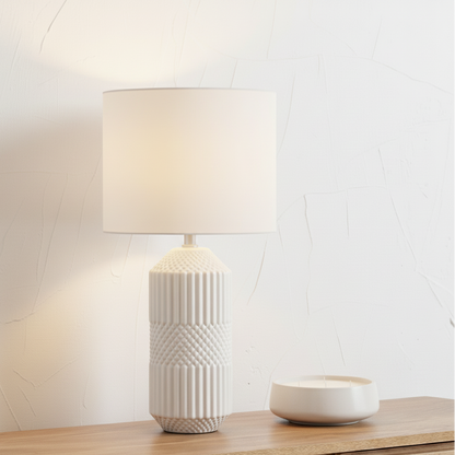 Meribel White Geo Textured Tall Ceramic Table Lamp