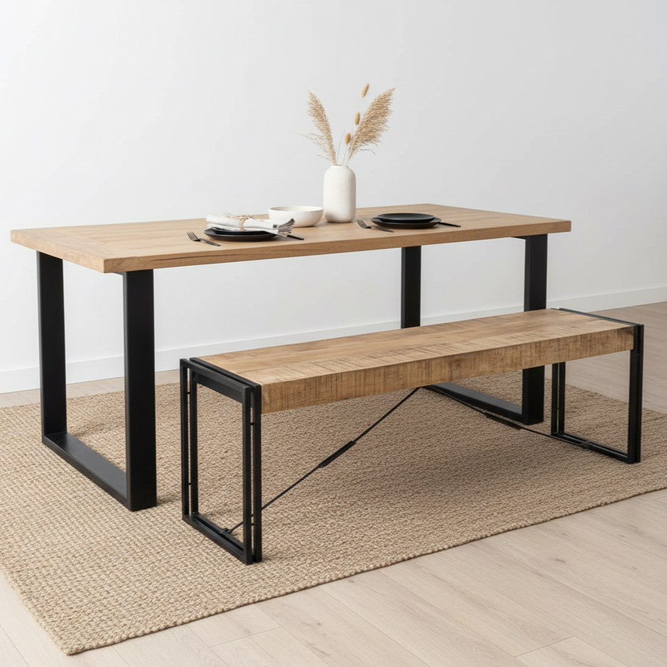 Cosmo Industrial Metal & Reclaimed Wood Dining Bench