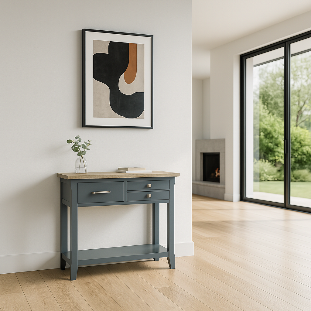 Signature Blue Oak Top Small Console Table - Console Table - Heart of Kitchens