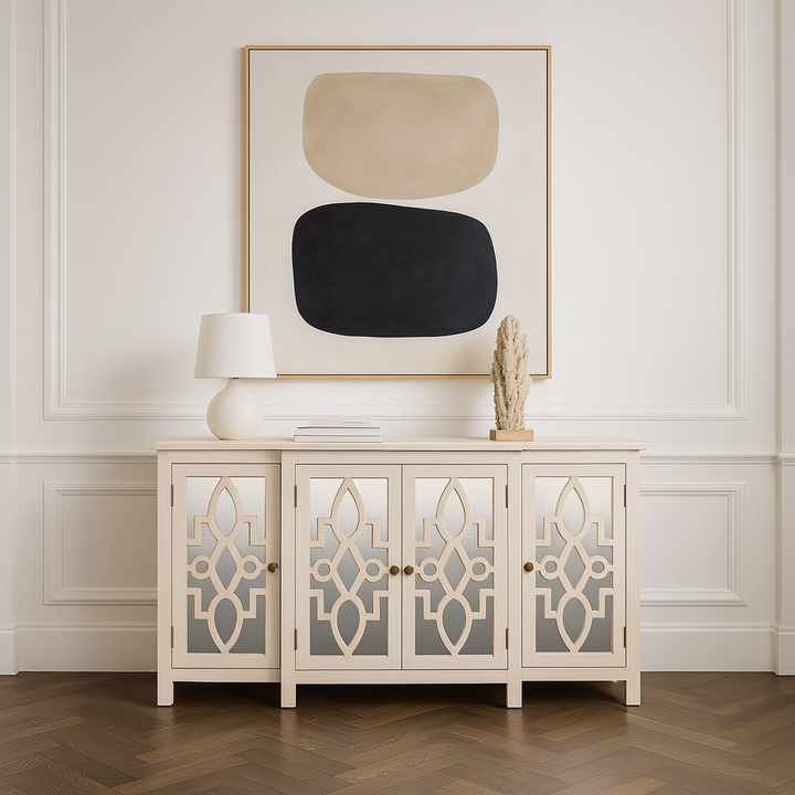 Solmere 4-Door Mirrored Breakfront Mango Wood Sideboard