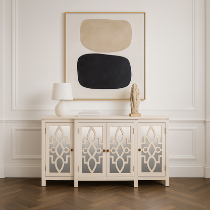 Solmere 4-Door Mirrored Breakfront Mango Wood Sideboard