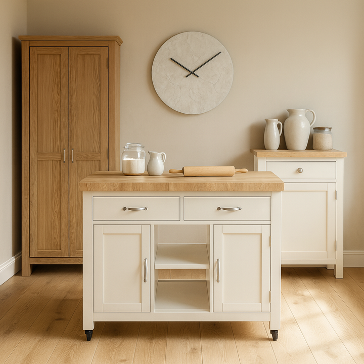 Savannah Cream Kitchen Island With Butchers Block