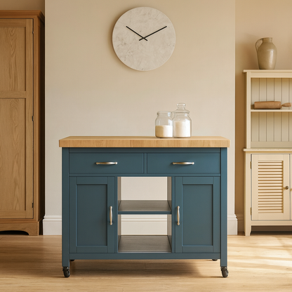 Savannah Blue Kitchen Island With Butchers Block