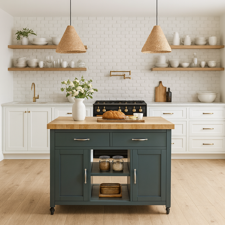 Savannah Blue Kitchen Island With Butchers Block