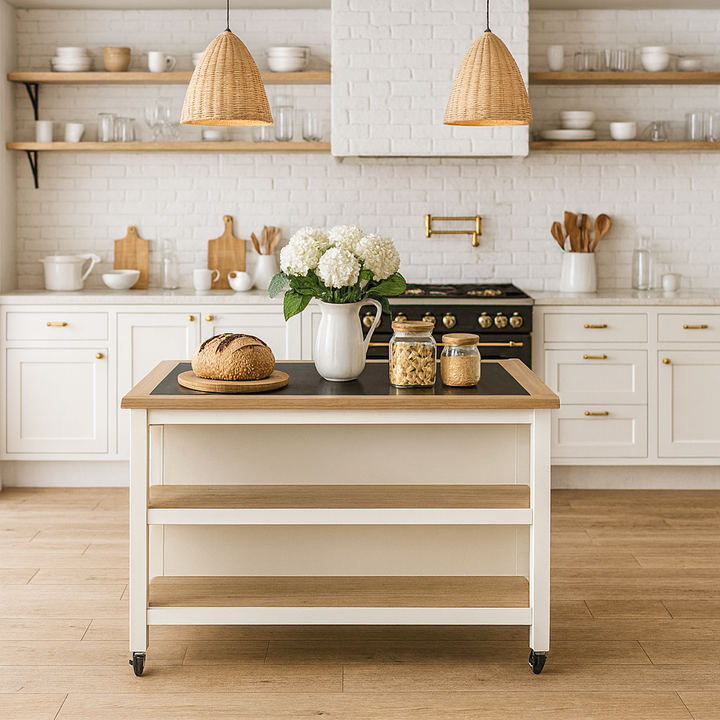 Savannah Cream Open Kitchen Island with Breakfast Bar and Granite Top