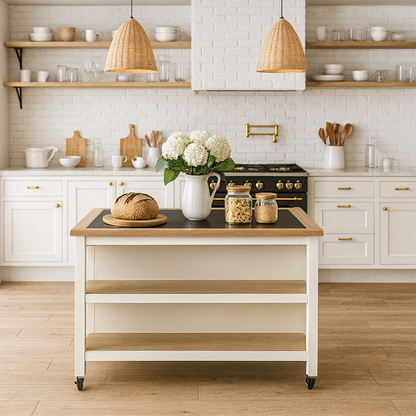Savannah Cream Open Kitchen Island with Breakfast Bar and Granite Top