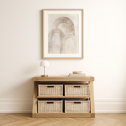 Z Solid Oak Basket Console Table