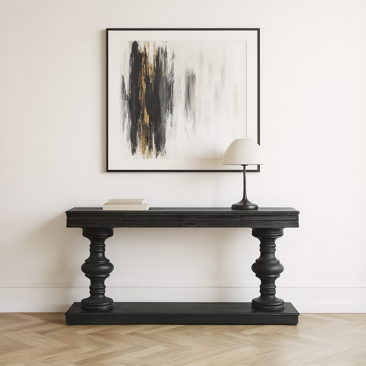 Solmere Distressed Black Mango Wood 180cm Console Table