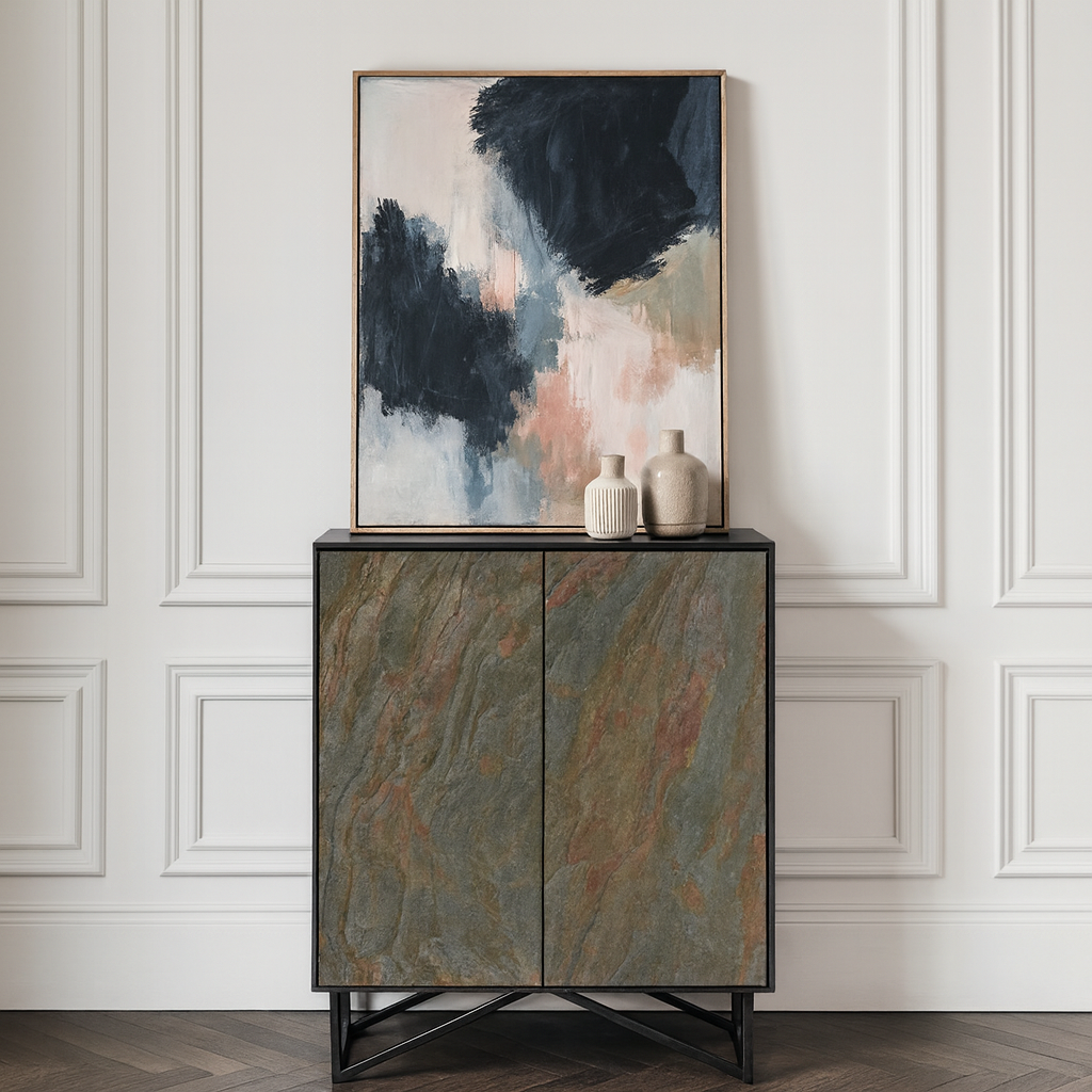 Verde Black Mango Wood and Stone Veneer Sideboard