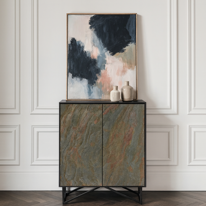 Verde Black Mango Wood and Stone Veneer Sideboard