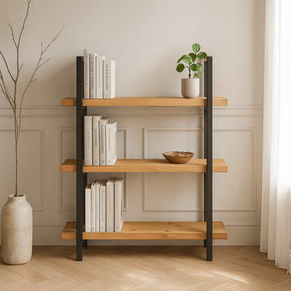 Brookleigh Rustic Pine 3-Tier Industrial Shelving Bookcase