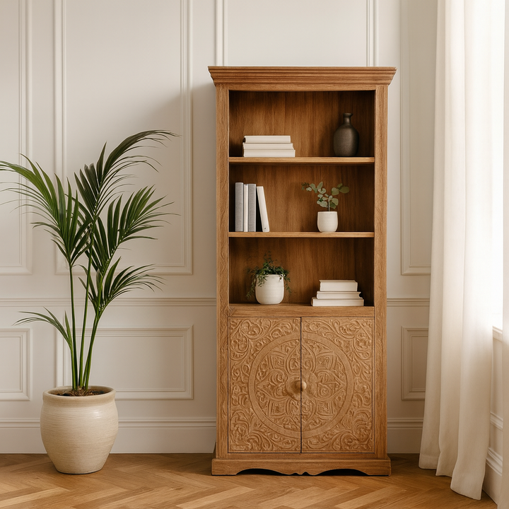 Artwork Mango Wood Large Corner Bookcase