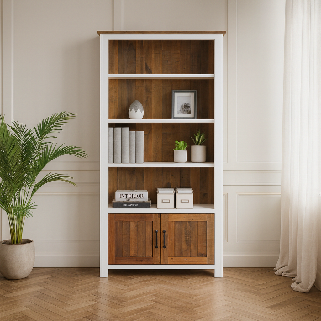 Splash of White Large Open Bookcase with Drawers