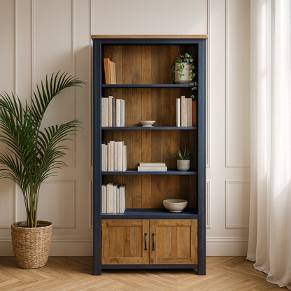 Splash of Blue Large Open Bookcase with Doors