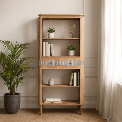 Hawksy Acacia Wood 2 Drawers Open Bookcase