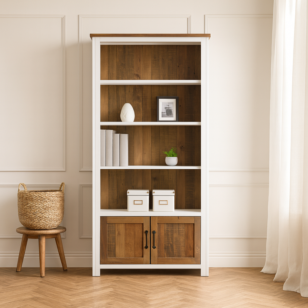 Splash of White Large Open Bookcase with Doors