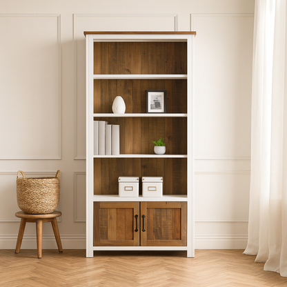 Splash of White Large Open Bookcase with Doors